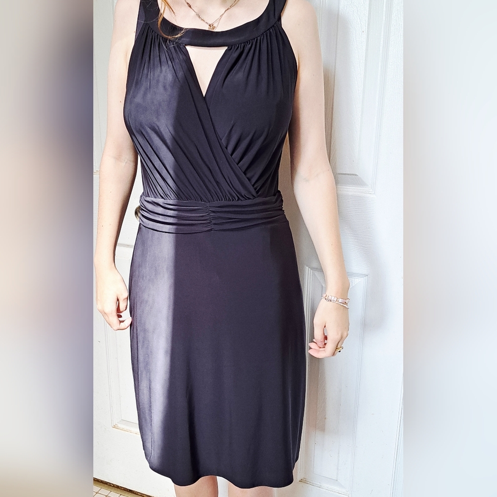 Max & Cleo Black Stretch Knit Sexy Flattering Style Sleeveless Midi Dress